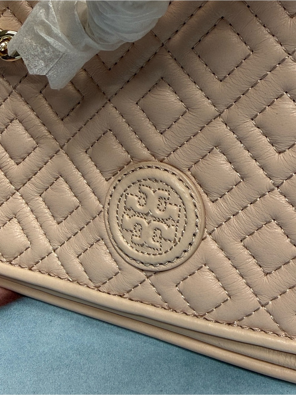 (new+tag) Tory Burch Quilted Chain Shoulder Bag / Crossbody Pale Pink Apricot - Picture 3 of 17
